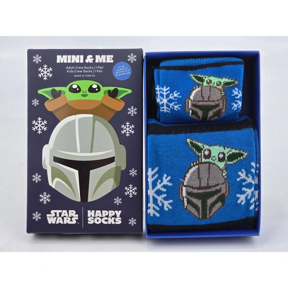 Happy Socks Star Wars Mini & Me Crew Socks Adult Kids Blue Mandalorian - New